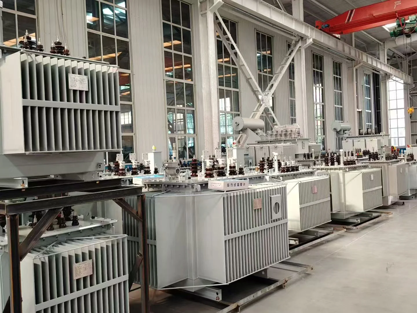 Oil-immersed transformers assembled inside the manufacturing workshop
